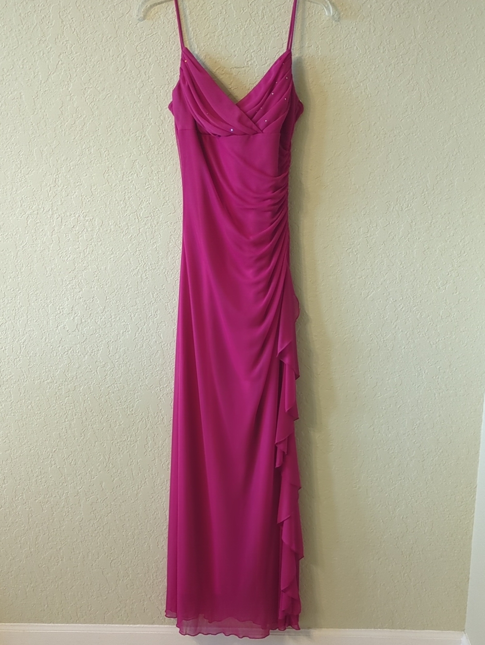 Jodi Kristopher Fuchsia Spaghetti-Strap Maxi with Side Ruffle